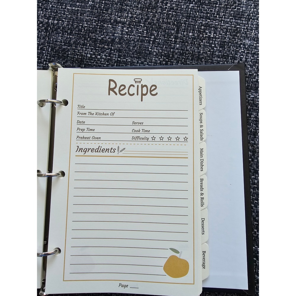 Recipe Binder 3-Ring Organizer Colorful Kitchen Illustration Black Hardcover - Picture 8 of 9